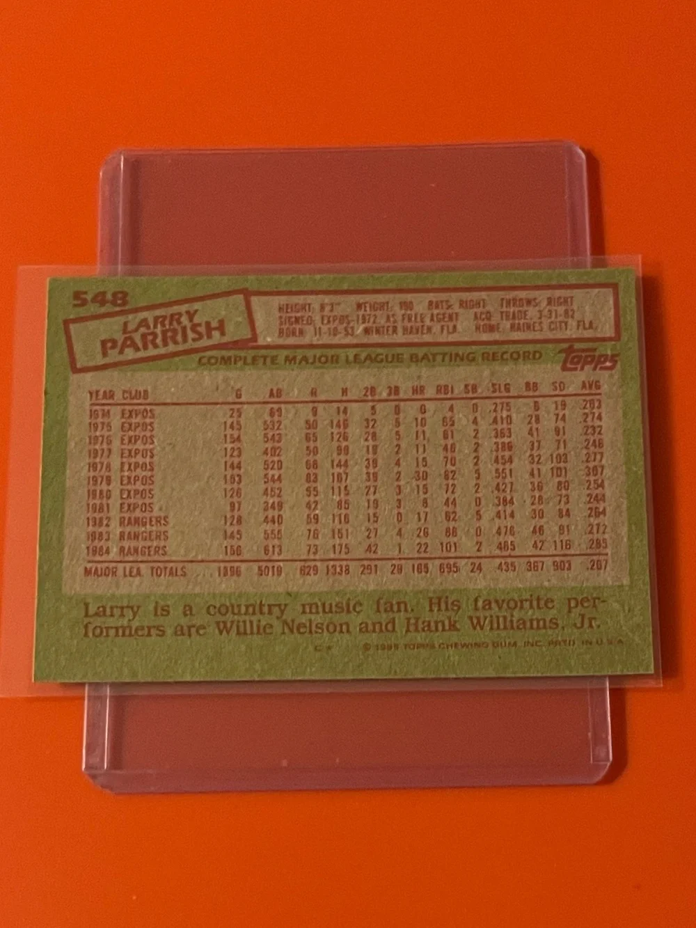 Larry Parrish #548 1985 Topps Baseball Trading Card